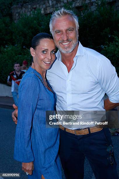 Former Football player David Ginola and his wife Coraline attend the 'Jeff Panacloc perd le controle' show during the 31th Ramatuelle Festival : Day...