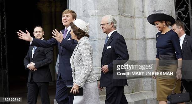 King Willem-Alexander and Queen Maxima of the Netherlands leave a presentation of the book "The Swedes and the Dutch were made for each other",...