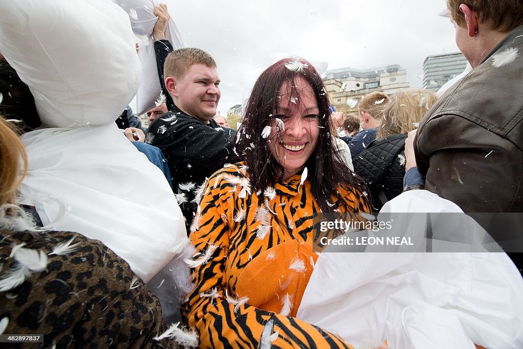 BRITAIN-LIFESTYLE-OFFBEAT-PILLOW FIGHT