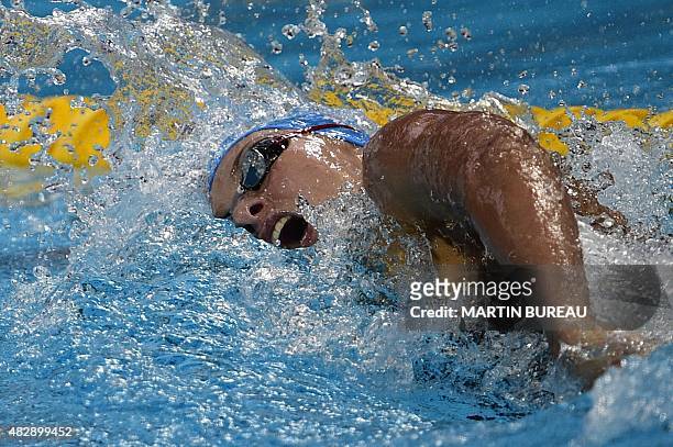 Russia's Veronika Popova competes in the preliminary heats of the women's 200m freestyle swimming event at the 2015 FINA World Championships in Kazan...