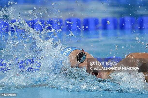 Russia's Veronika Popova competes in a preliminary heat of the women's 200m freestyle swimming event at the 2015 FINA World Championships in Kazan on...