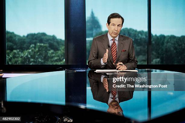 Chris Wallace, host of Fox News Sunday, seen on the set of his show at the Fox offices near Capitol Hill in Washington, DC on July 23, 2015. Wallace...