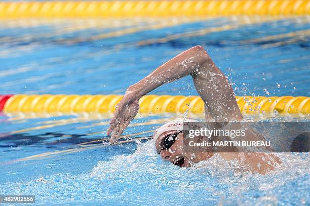 Canada's Ryan Cochrane competes in the preliminary heats of the men's 800m freestyle swimming event at the 2015 FINA World Championships in Kazan on...