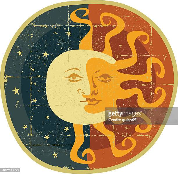 ilustraciones, imágenes clip art, dibujos animados e iconos de stock de luna y sol - lunas planetarias