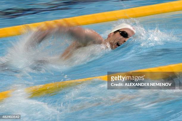 Canada's Ryan Cochrane competes in the preliminary heats of the men's 800m freestyle swimming event at the 2015 FINA World Championships in Kazan on...