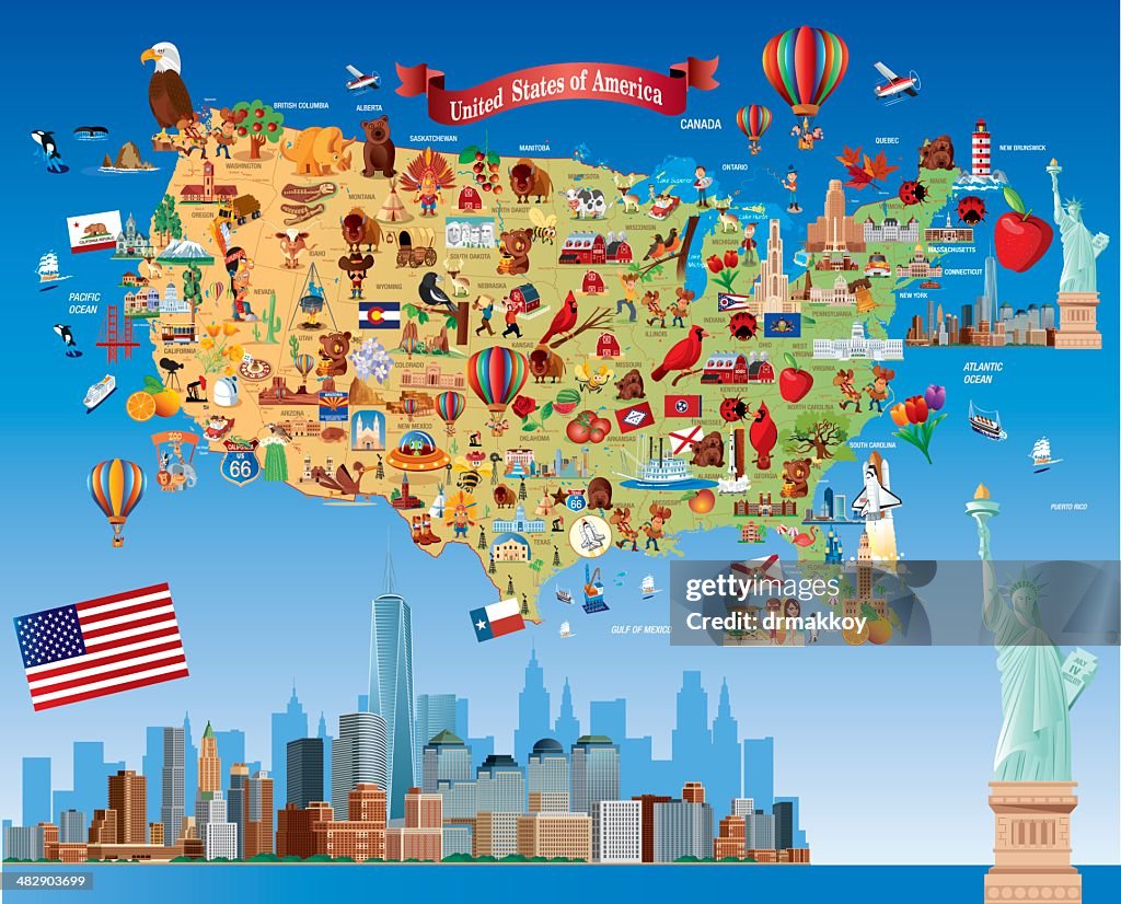 Cartoon map of USA