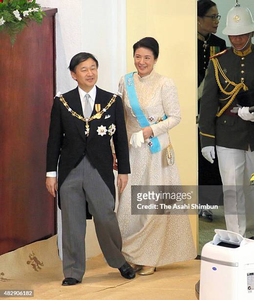 Crown Prince Naruhito and Crown Princess Masako of Japan attend the official coronation ceremony for King Tupou VI of Tonga and Queen Nanasipau'u at...