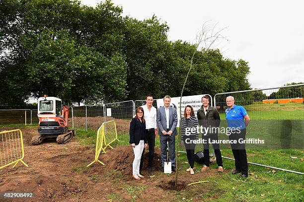 Former England Cricketers Graeme Swann and Simon Jones plant a Willow Tress at the construction site of the new Pavilion during the Field of Dreams...