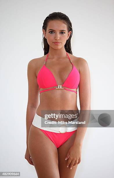 Miss Liverpool Jennifer McSween attends a photocall for Miss England's Beach Beauty at on August 4, 2015 in London, England.
