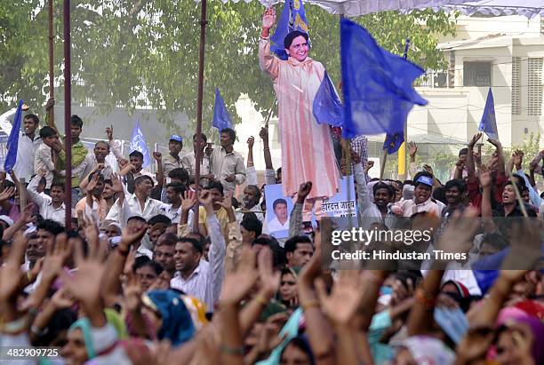 Bahujan Samaj Party workers and supporters during an election campaign rally of Mayawati at Kavi Nagar ramlila ground, on April 5, 2014 in Ghaziabad,...