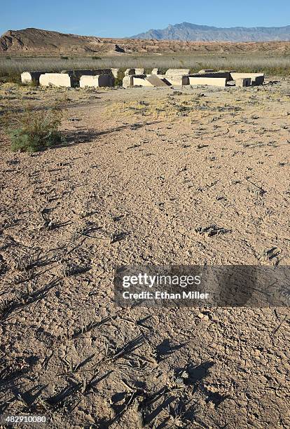 Ruins of a structure are shown in the ghost town of St. Thomas on August 3, 2015 in the Lake Mead National Recreation Area, Nevada. The town was...