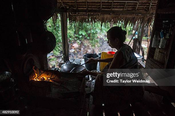 Burmese woman cooks lunch in her home near the Dawei SEZ on August 4, 2015 in Pantininn, Myanmar. The controversial, multi-billion dollar Dawei...