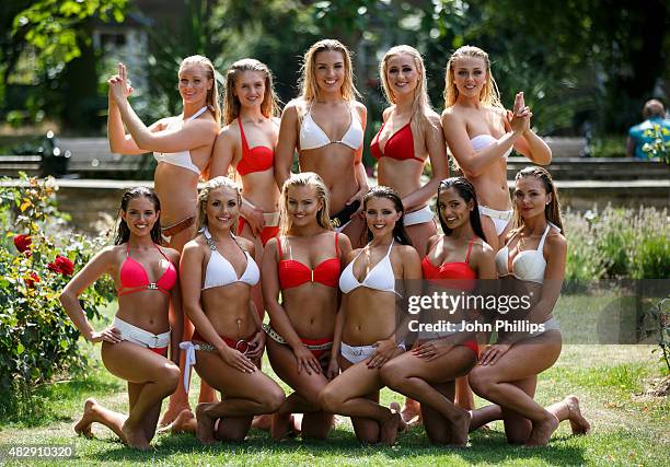 Miss England contestants Briony Mai Reynolds, Charlotte White, Francessca Hall, Lucy Kent, Sophie Smith, Kirshna Solanki, Emily Sanders, Jennifer...