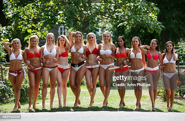 Miss England contestants Briony Mai Reynolds, Charlotte White, Francessca Hall, Lucy Kent, Sophie Smith, Kirshna Solanki, Emily Sanders, Jennifer...