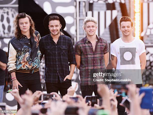 Harry Styles, Liam Payne, Niall Horan, and Louis Tomlinson of One Direction perform on ABC's "Good Morning America" at Rumsey Playfield, Central Park...