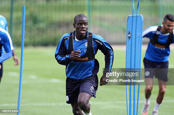 New signing N'Golo Kante during the Leicester City training session at Belvoir Drive Training Ground on August 4, 2015 in Leicester, England.