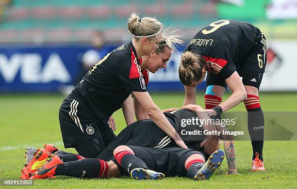 Lena Lotzen of Germany celebrates scoring the equaliser during the FIFA Women's World Cup 2015 Qualifier between Ireland and Germany at Tallaght...