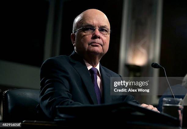 Former CIA Director Gen. Michael Hayden testifies during a hearing before Senate Armed Services Committee August 4, 2015 on Capitol Hill in...