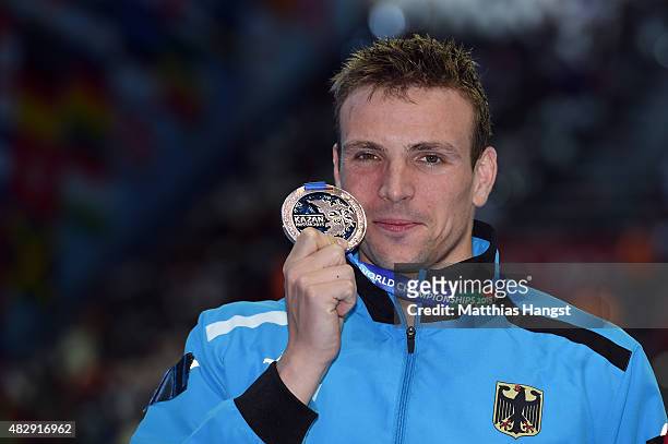 Bronze medallist Paul Biedermann of Germany poses during the medal ceremony in the Men's 200m Freestyle Final on day eleven of the 16th FINA World...