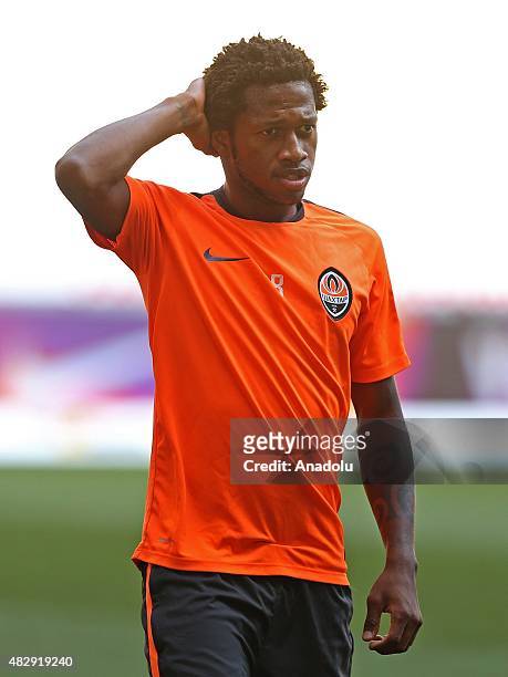 Shakhtar Donetsk's midfielder Fred takes part in the team's training session at Lviv Arena on August 04, 2015 in Lviv, Ukraine. Shakhtar Donetsk will...