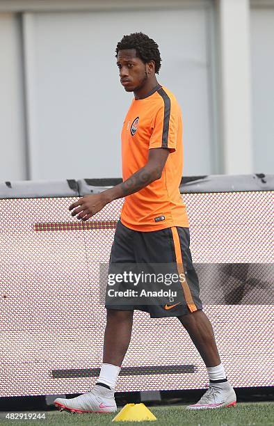 Shakhtar Donetsk's midfielder Fred takes part in the team's training session at Lviv Arena on August 04, 2015 in Lviv, Ukraine. Shakhtar Donetsk will...