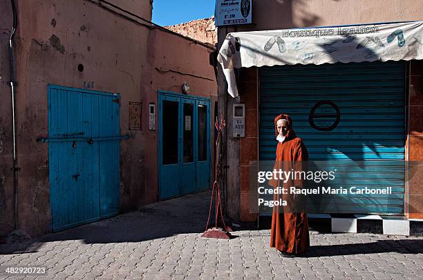 Elderly man in a djellaba on the streets of the ancient Medina.