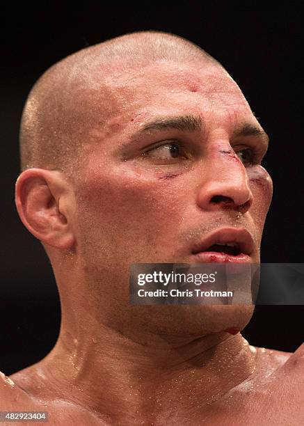 Hayder Hassan raises his hands as he waits for the judges decision after his fight against Vicente Luque during the filming of The Ultimate Fighter:...