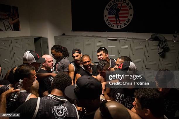 The Blackzilians huddle together after their loss to American Top Team during the filming of The Ultimate Fighter: American Top Team vs Blackzilians...