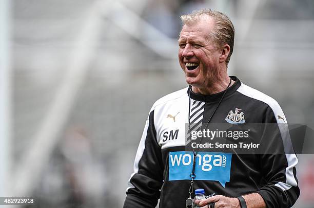 Head Coach Steve McClaren smiles during the Newcastle United Open Training session at St.James' Park on August 4 in Newcastle upon Tyne, England.