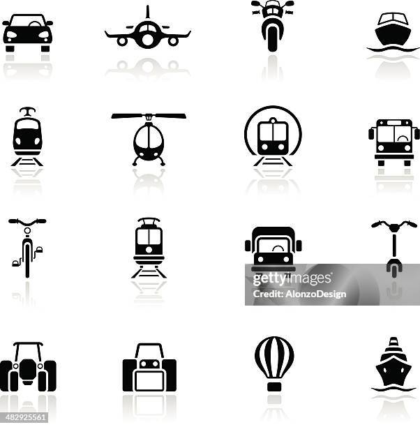 ilustrações, clipart, desenhos animados e ícones de vários tipos de transporte e ícones em preto - vista de frente