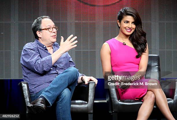 Executive producer Mark Gordon and actress Priyanka Chopra speak onstage during the 'Quantico' panel discussion at the ABC Entertainment portion of...