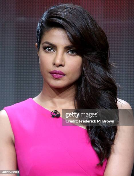 Actress Priyanka Chopra speaks onstage during the 'Quantico' panel discussion at the ABC Entertainment portion of the 2015 Summer TCA Tour at The...