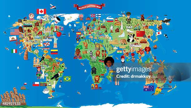 stockillustraties, clipart, cartoons en iconen met cartoon map of world - thai people