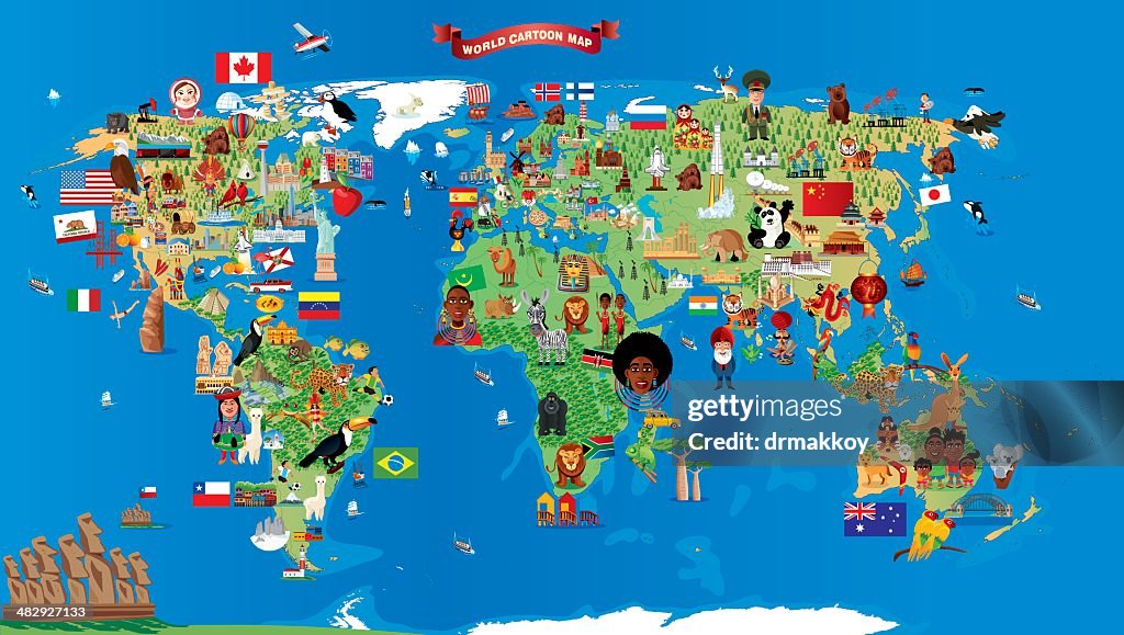 Cartoon Map Of World High-Res Vector Graphic - Getty Images