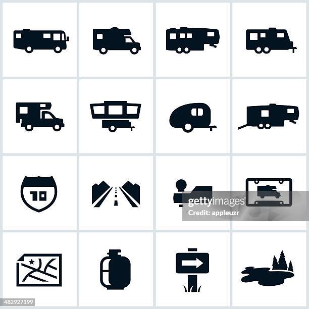 black rv icons - caravan stock illustrations