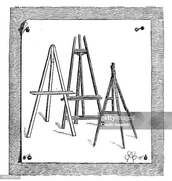three old easels - easel stock illustrations