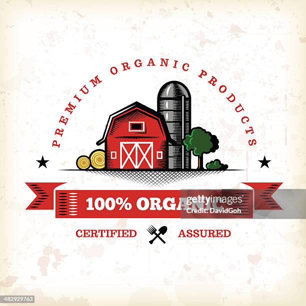 stockillustraties, clipart, cartoons en iconen met organic farm fresh label 7 - schuur
