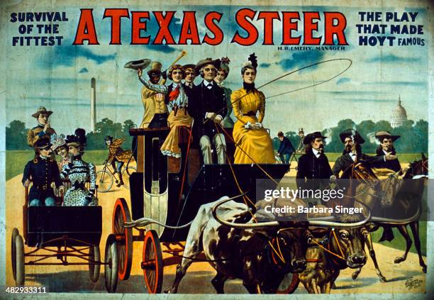 Poster advertisement of Hoyt's famous American play, A TEXAS STEER or MONEY MAKES THE MARE GO, 1890.