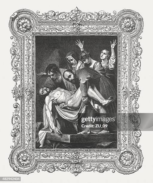 entombment of christ von caravaggio (italienische maler), veröffentlichte 1878 zogen - maria magdalena stock-grafiken, -clipart, -cartoons und -symbole