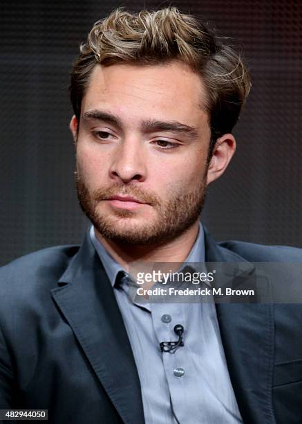 Actor Ed Westwick speaks onstage during the 'Wicked City' panel discussion at the ABC Entertainment portion of the 2015 Summer TCA Tour at The...