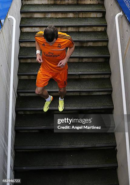 Gareth Bale of Real Madrid walks down the tunnel to the dressing rooms before the La Liga match between Real Sociedad and Real Madrid at Estadio...