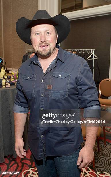 Recording artist Tate Stevens backstage at the Cumulus/Westwood One Radio Remotes during the 49th Annual Academy of Country Music Awards at the MGM...