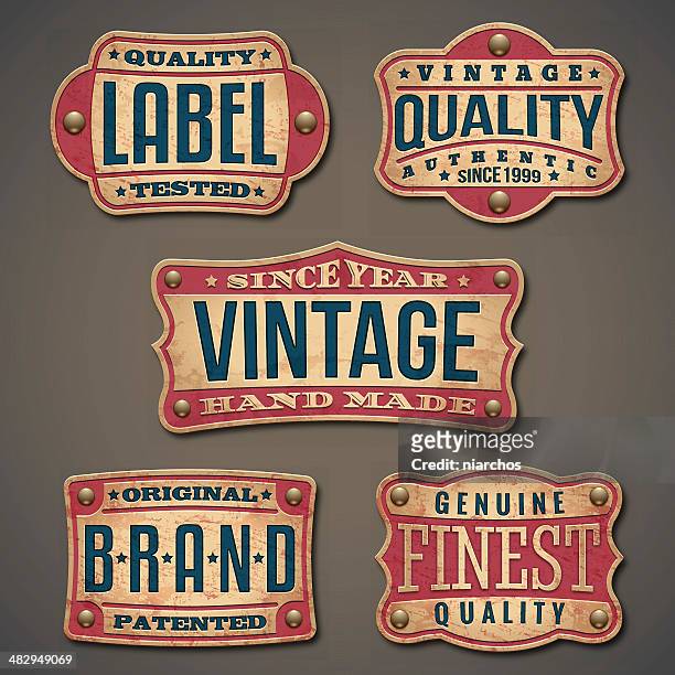 illustrazioni stock, clip art, cartoni animati e icone di tendenza di etichette vintage - striscione segnale