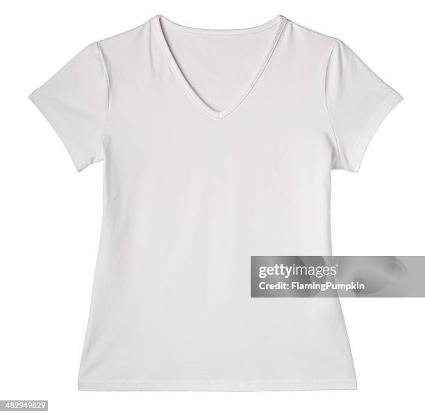 女性用ブランクホワイトの t シャツのフロントにクリッピングパスます。 - tシャツ　無人 ストックフォトと画像