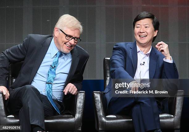 Actor Dave Foley and writer/executive producer Ken Jeong speak onstage during the 'Dr. Ken' panel discussion at the ABC Entertainment portion of the...