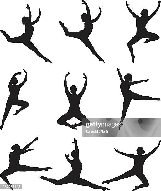 ilustrações de stock, clip art, desenhos animados e ícones de graciosa bailarina meados ar passar sobre os movimentos - dança moderna