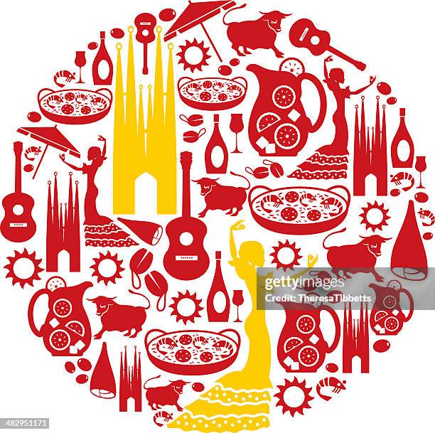 stockillustraties, clipart, cartoons en iconen met spanish icon montage - spaanse cultuur