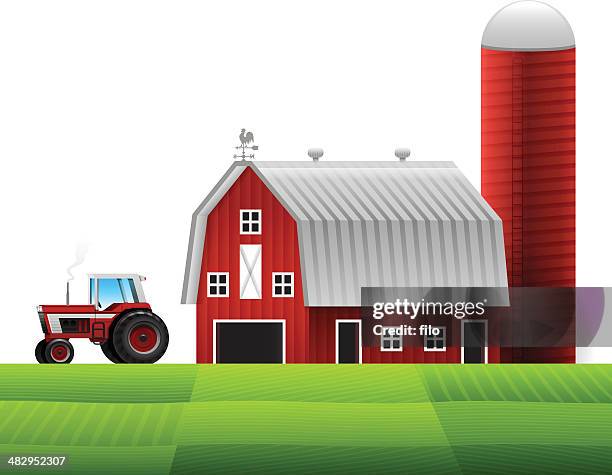 stockillustraties, clipart, cartoons en iconen met farm and tractor - schuur
