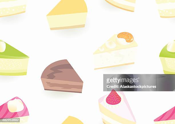 stockillustraties, clipart, cartoons en iconen met cream cakes (seamless pattern) - kalorien