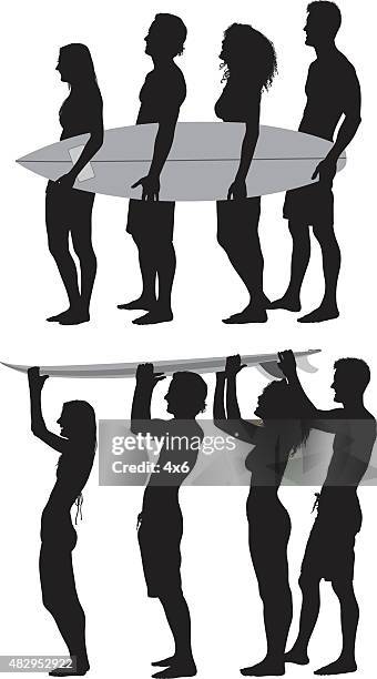 group of friends with skateboard - bermuda stock illustrations